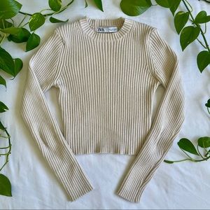 ZARA cream/ivory long sleeve crop top